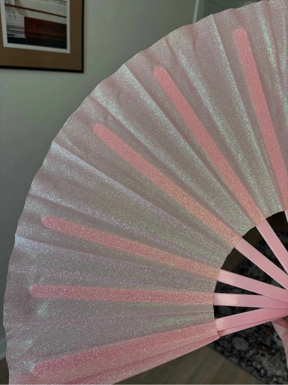 Pink Iridescent Glitter Folding Fan Handheld Folding Hand Fan Costume Party Prop
